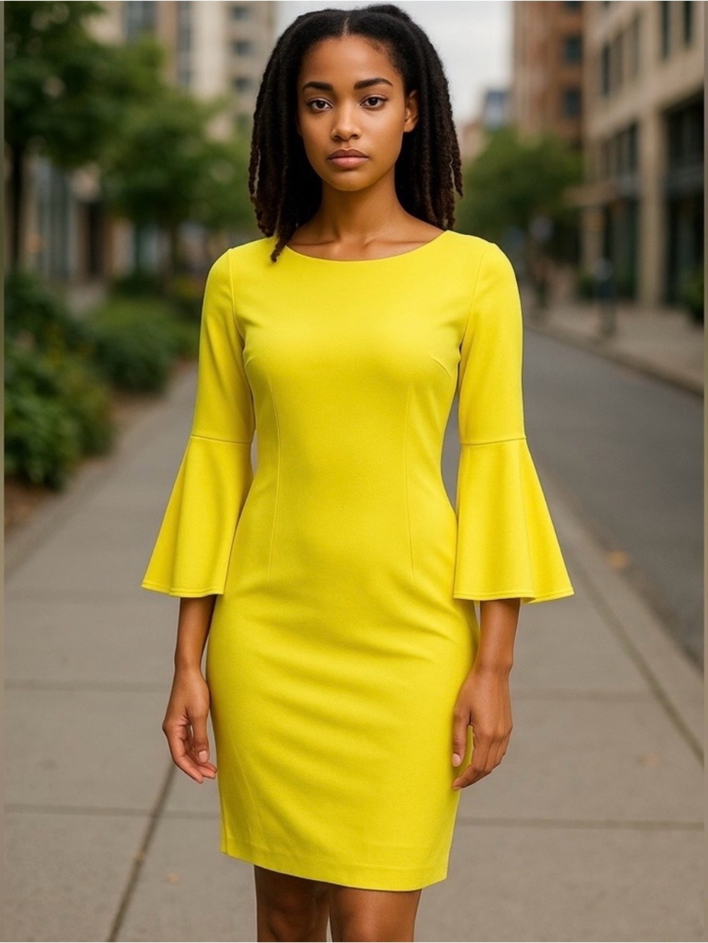 Calvin Klein Yellow Bell-Sleeve Sheath Dress